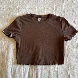 Zumiez Brown Cropped Tee with Contrast Lettuce Hem